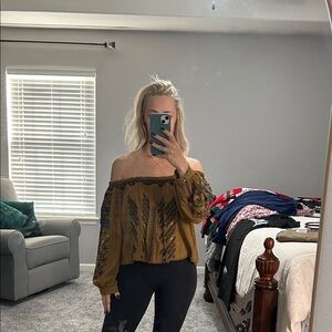 Free People Mustard Off-Shoulder Blouse